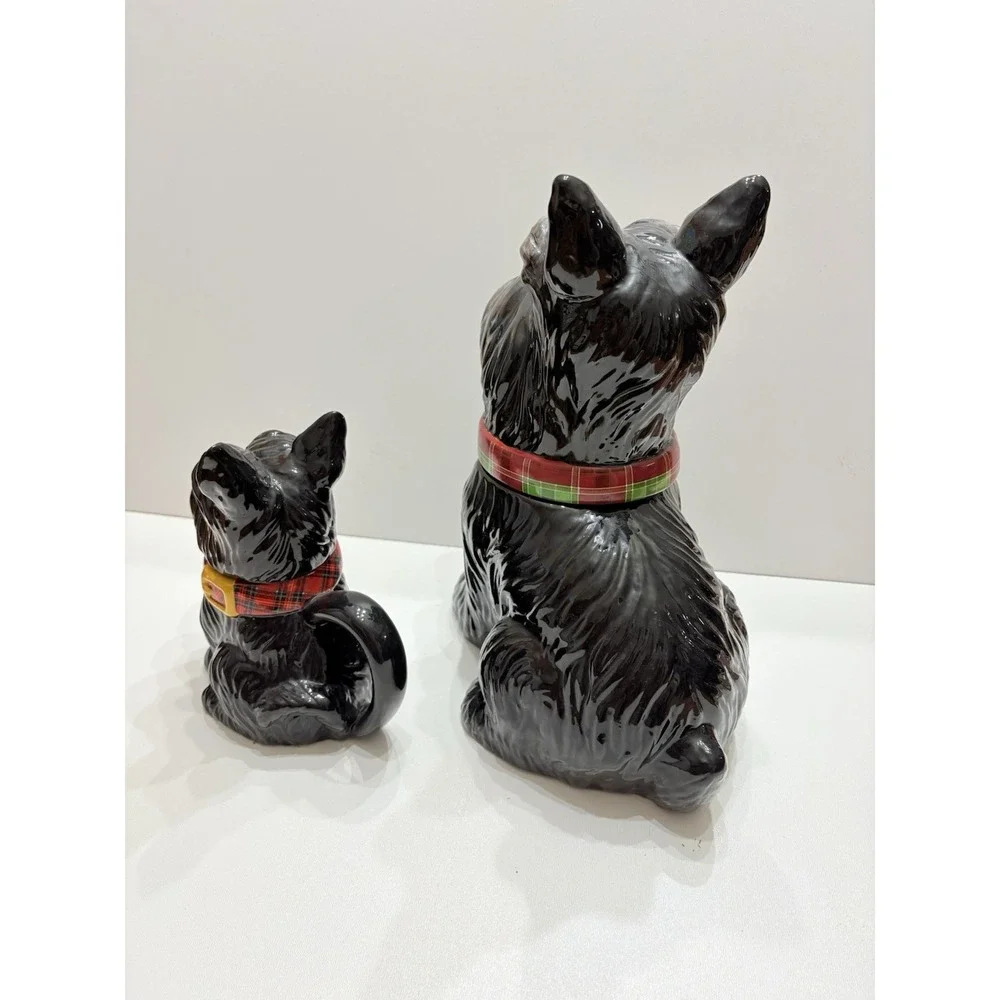 Scottie Dog Cookie Jar Black Plaid Collar David's Cookies/Jeffrey Banks and‎ mug